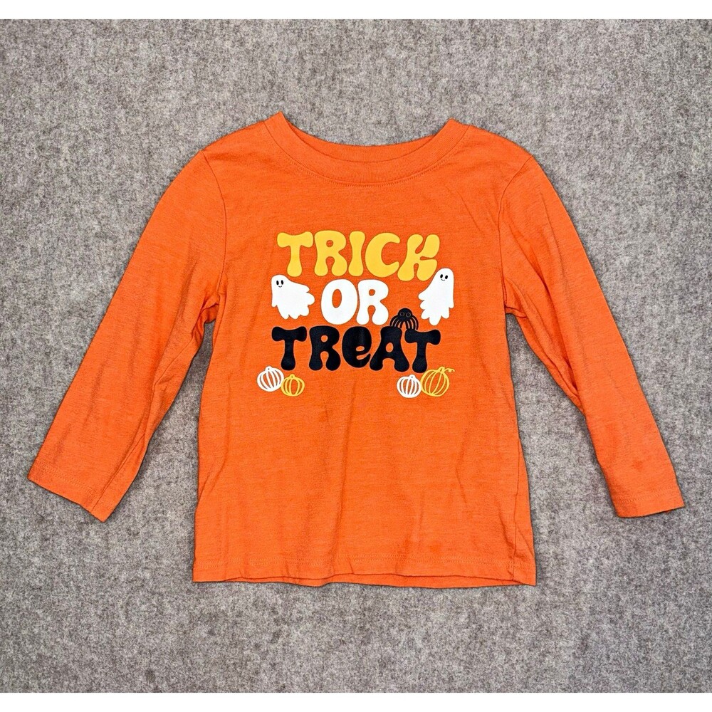 Cat & Jack Girls 2T Orange Long Sleeve T-Shirt Halloween Trick or Treat Ghost